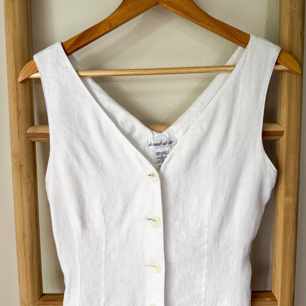 La Mode De Vie White Linen Blend Button Front Romper Women’s Size 3 Small - Picture 3 of 9